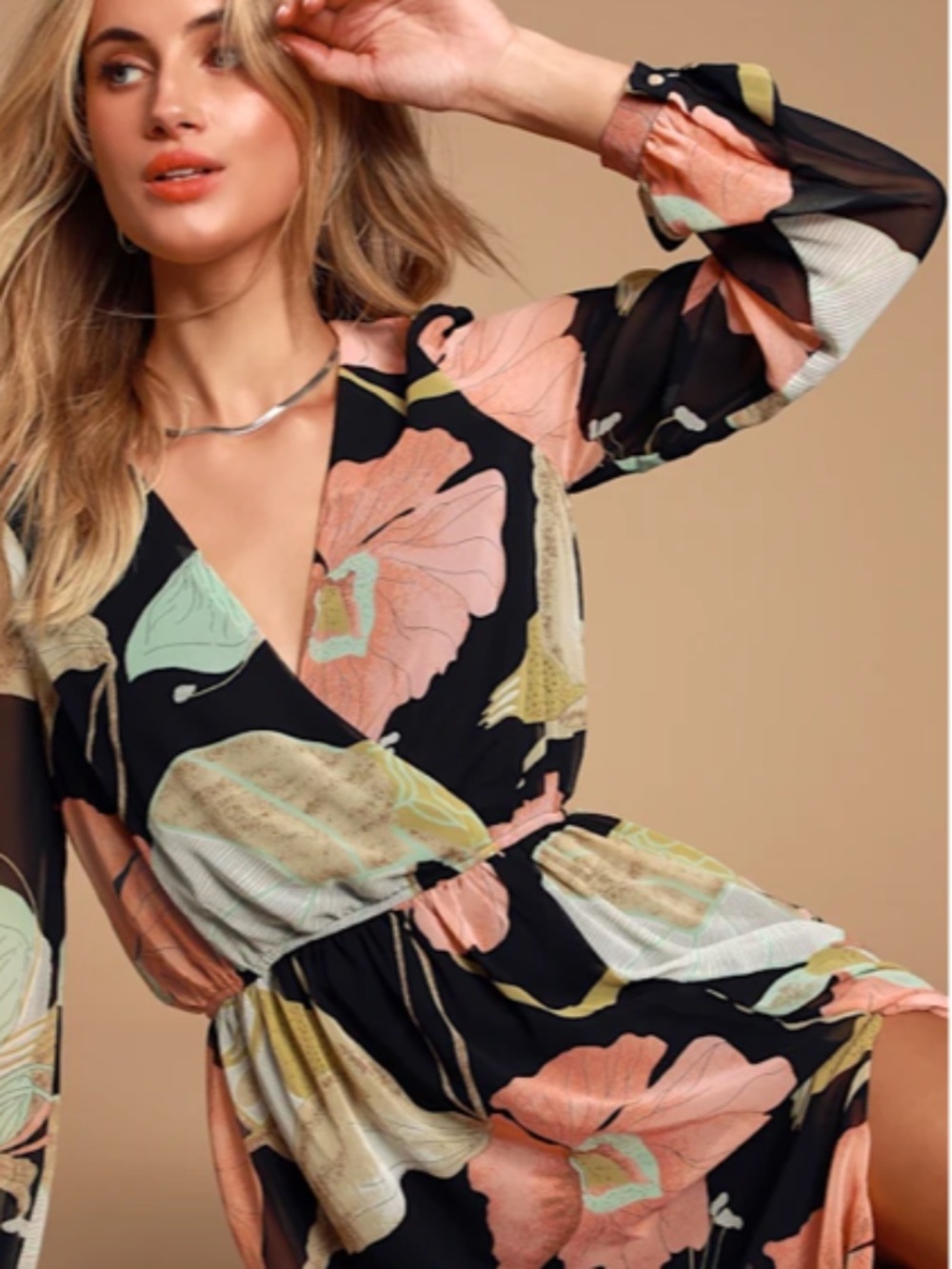 LULU's Floral Sexy Romantic Flowy Floral Wedding Formal Event Satin Maxi Dress - Picture 4 of 6